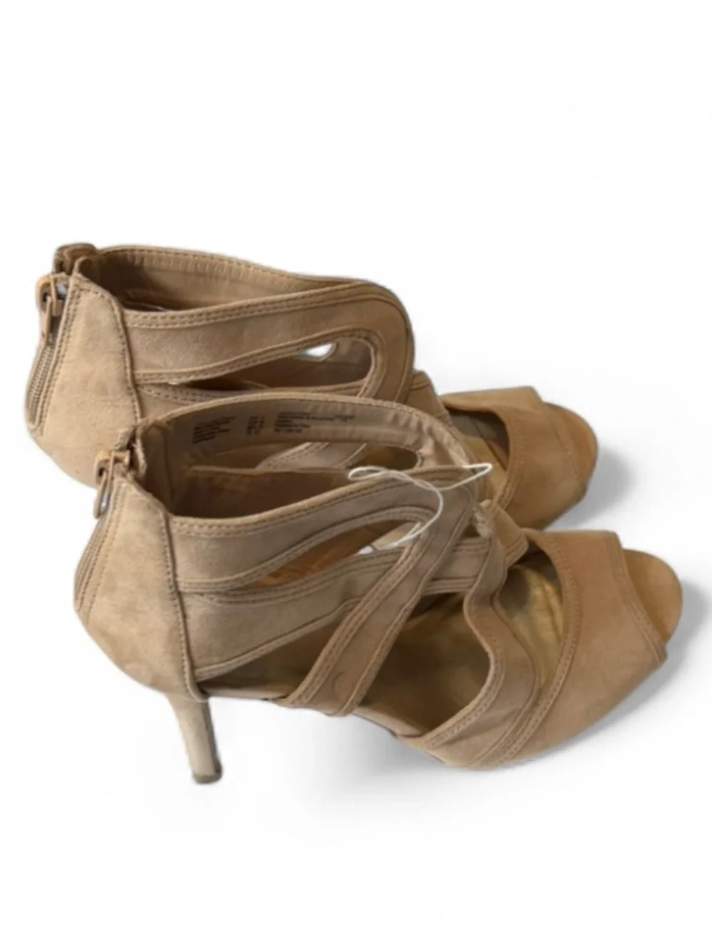 Christian Soriano Beige Strappy Peep Toe Stillettos, Women's Size‎ 8